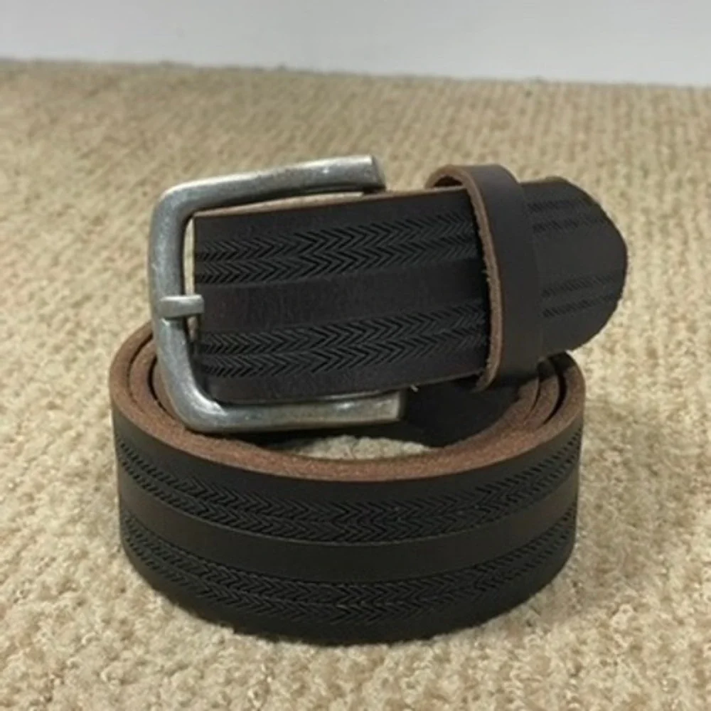 Lucky Brand Leather Belt Mens 40 Brown Rustic Embossed Western 48in‎
